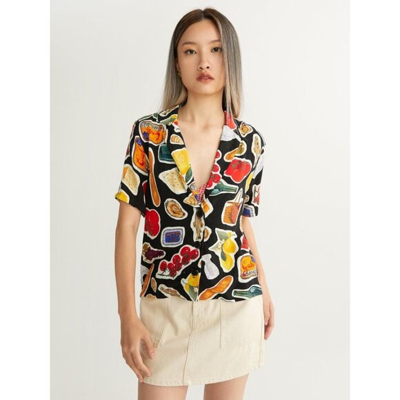 Lisa Says Gah Tops - Lisa Says Gah Andie Linen Top Multi Coloured Size Medium